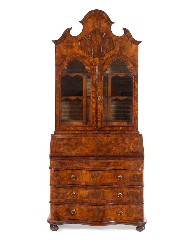 Appraisal: A South German Burl Walnut Secretary Bureau Attributed to Johann