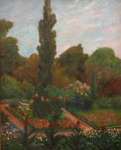 Appraisal: American Garden ca th Century Oil on canvas unsigned Depicts