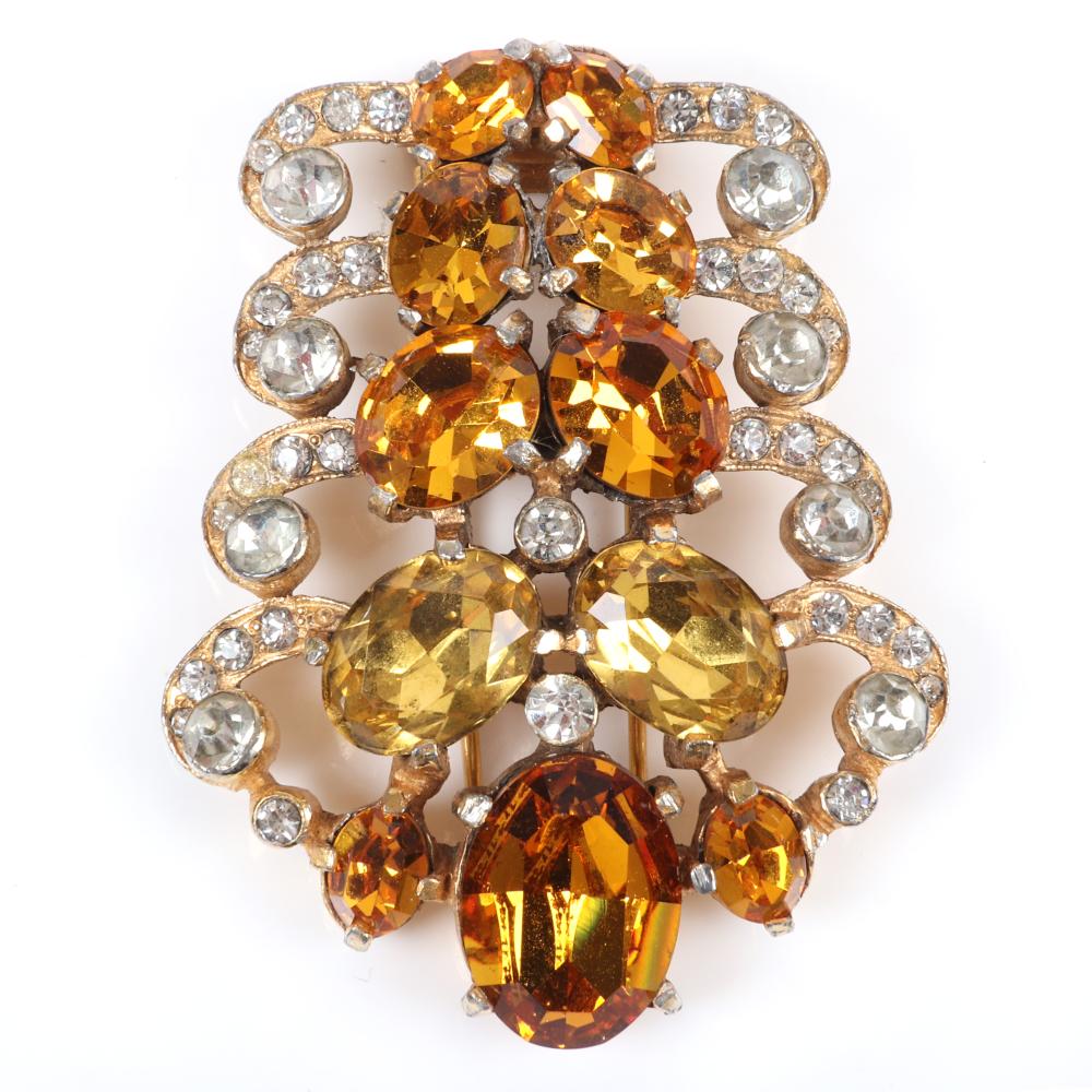 Appraisal: EISENBERG ORIGINAL SHIELD FORM FUR CLIP WITH AMBER AND TOPAZ