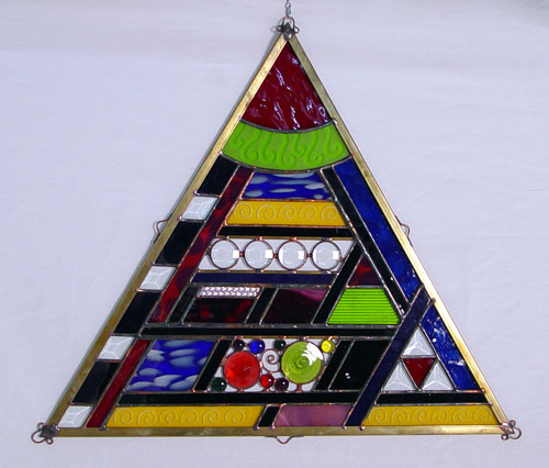 Appraisal: JACK ROSEMAN TRIANGLE SHAPED STAINED GLASS WINDOW Can be hung