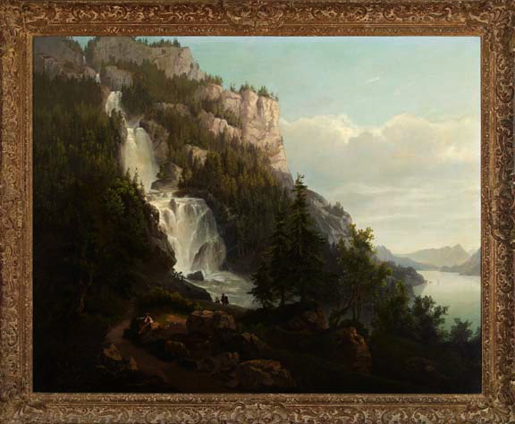 Appraisal: Arnold Albert Jenny Swiss - Extensive Alpine Landscape with Waterfall