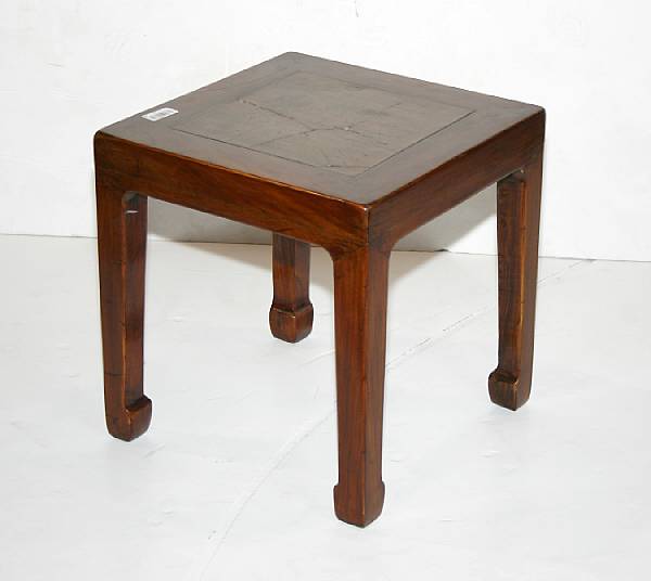 Appraisal: A pair of Chinese stone inset elmwood side tables modern