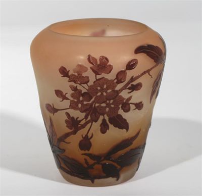 Appraisal: A Galle cameo glass vase shouldered form pink glass overlaid