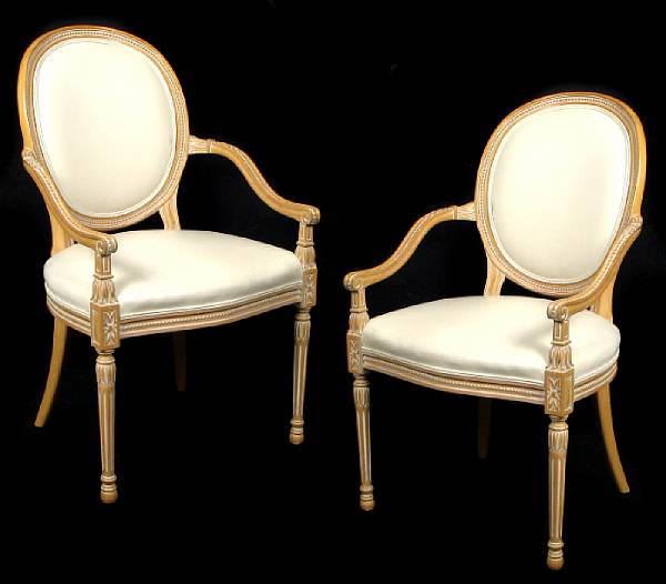 Appraisal: A set of eight Louis XVI style fruitwood armchairs with