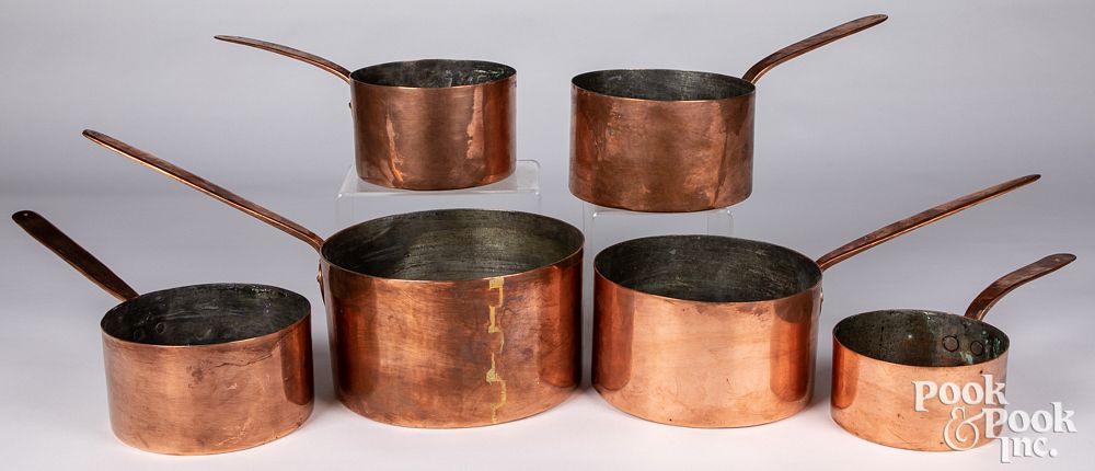 Appraisal: Graduated set of six copper cookware pots th c Graduated