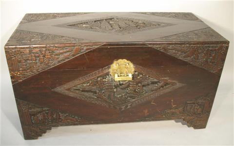 Appraisal: CHINESE EXPORT CARVED HARDWOOD TRUNK Early th century of rectangular