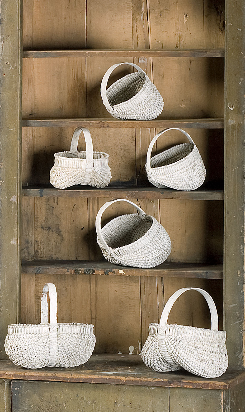 Appraisal: GROUP OF ELEVEN AMERICAN WHITE PAINTED MELON-FORM SPLINT BASKETS