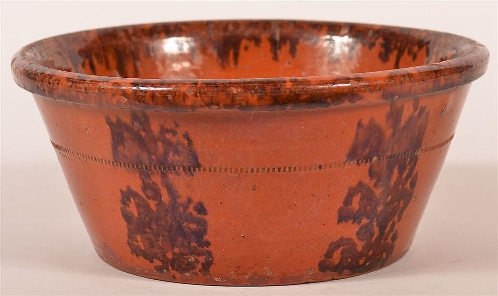 Appraisal: th C Mottle Glazed PA Redware Milk Pan th C