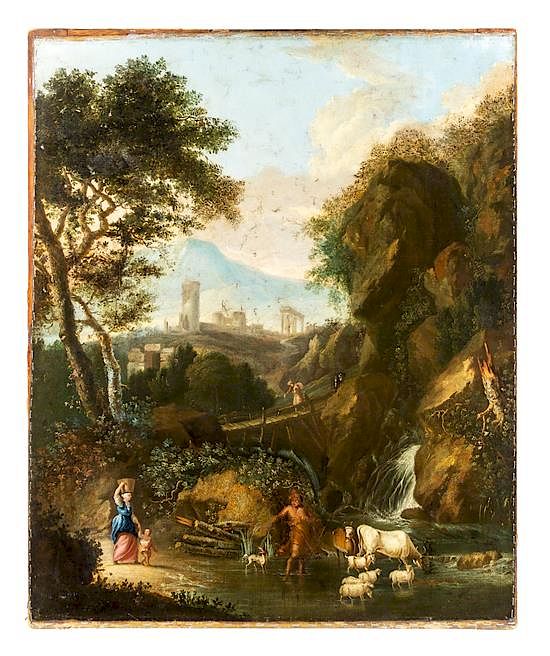 Appraisal: Continental School th Century Landscape with Ruins and Figures Continental