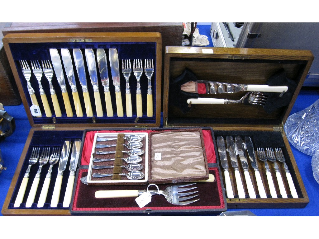 Appraisal: Lot comprising two fish cutlery sets a spoon set and