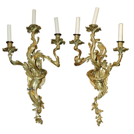 Appraisal: Pair of Louis XV Style Gilt-Metal Three-Light Sconces Estimate -