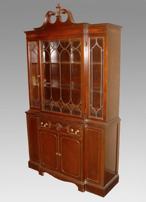 Appraisal: MAHOGANY CHINA CABINET Diminutive one piece china cabinet with single