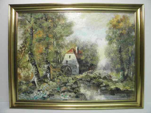 Appraisal: Will Brauer oil on canvas landscape painting depicting a mill