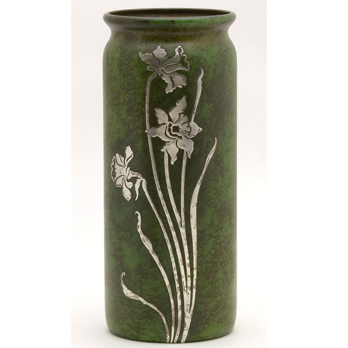 Appraisal: Exceptional Heintz vase sterling on bronze large cylindrical form with