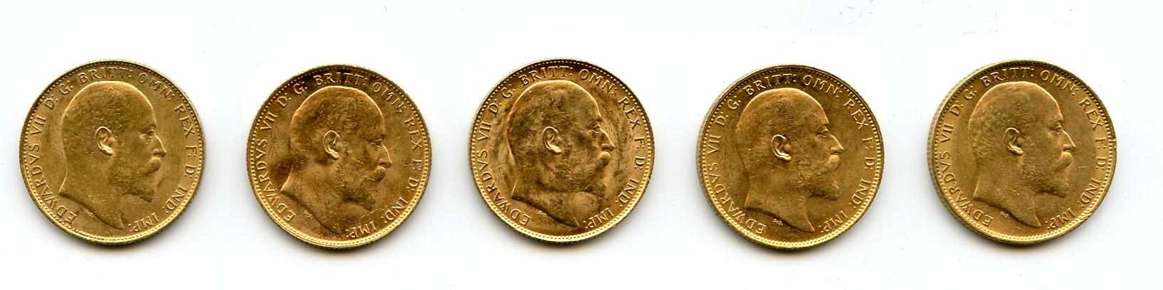 Appraisal: Australia Edward VII Sovereigns -M -M -M KM- About Uncirculated