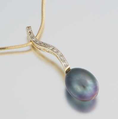 Appraisal: A Tahitian Pearl and Diamond Pendant on Chain k yellow