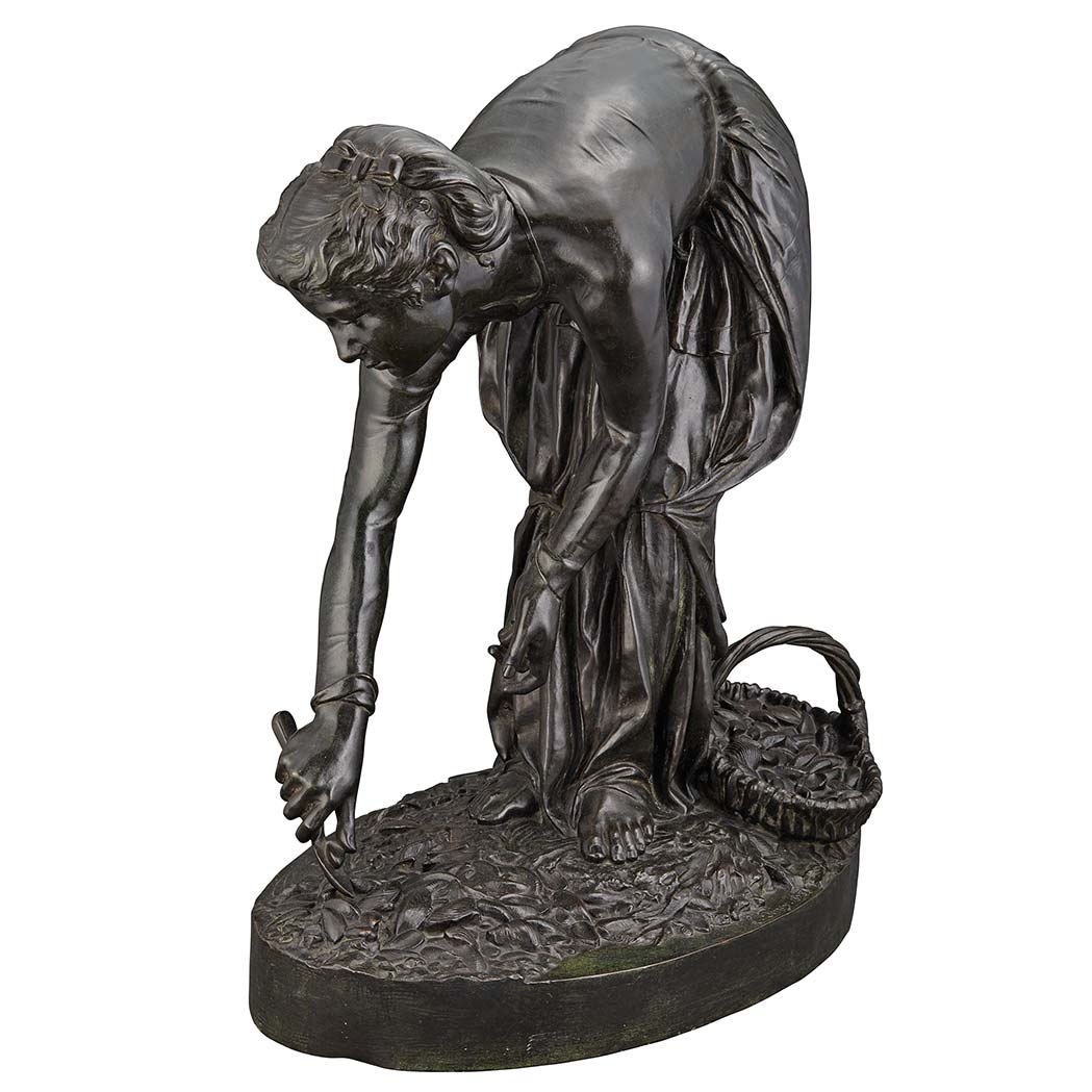 Appraisal: Bronze Figure of a Woman Gathering Mussels and Clams The