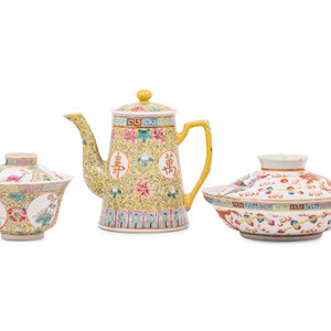 Appraisal: Three Chinese Famille Rose Porcelain Wares comprising a covered tea