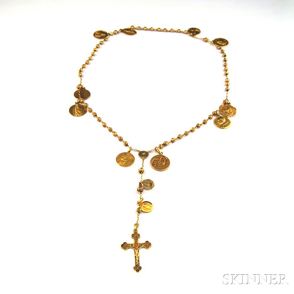 Appraisal: kt Gold Rosary many of the medallions stamped with gold