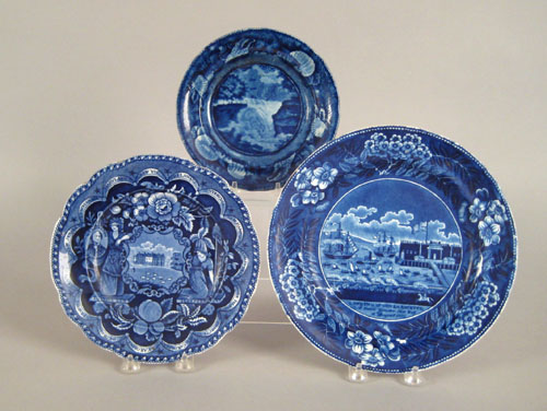 Appraisal: Three historical blue Staffordshire plates depicting the Landing of Gen