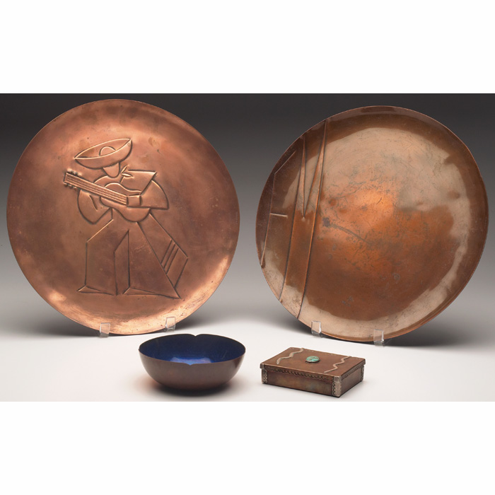 Appraisal: Arts Crafts charger copper with an embossed figure with guitar