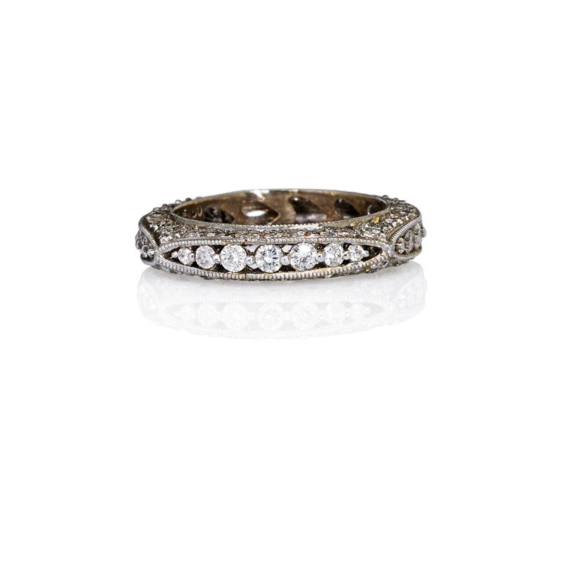 Appraisal: DIAMOND K WHITE GOLD LACE ETERNITY BAND Millegrained scalloped design