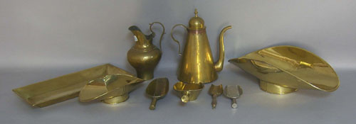 Appraisal: Brass teapot together with a pitcher trays and scoops th