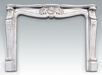 Appraisal: Marble fire surround Chippendale style variegated white marble with shell