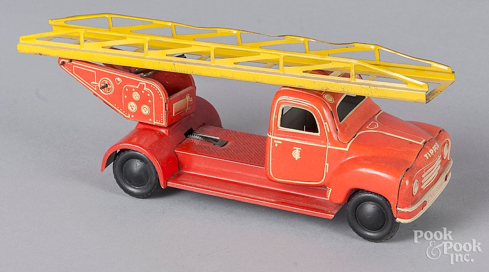 Appraisal: Tippco tin litho wind-up fire ladder truck Tippco tin litho