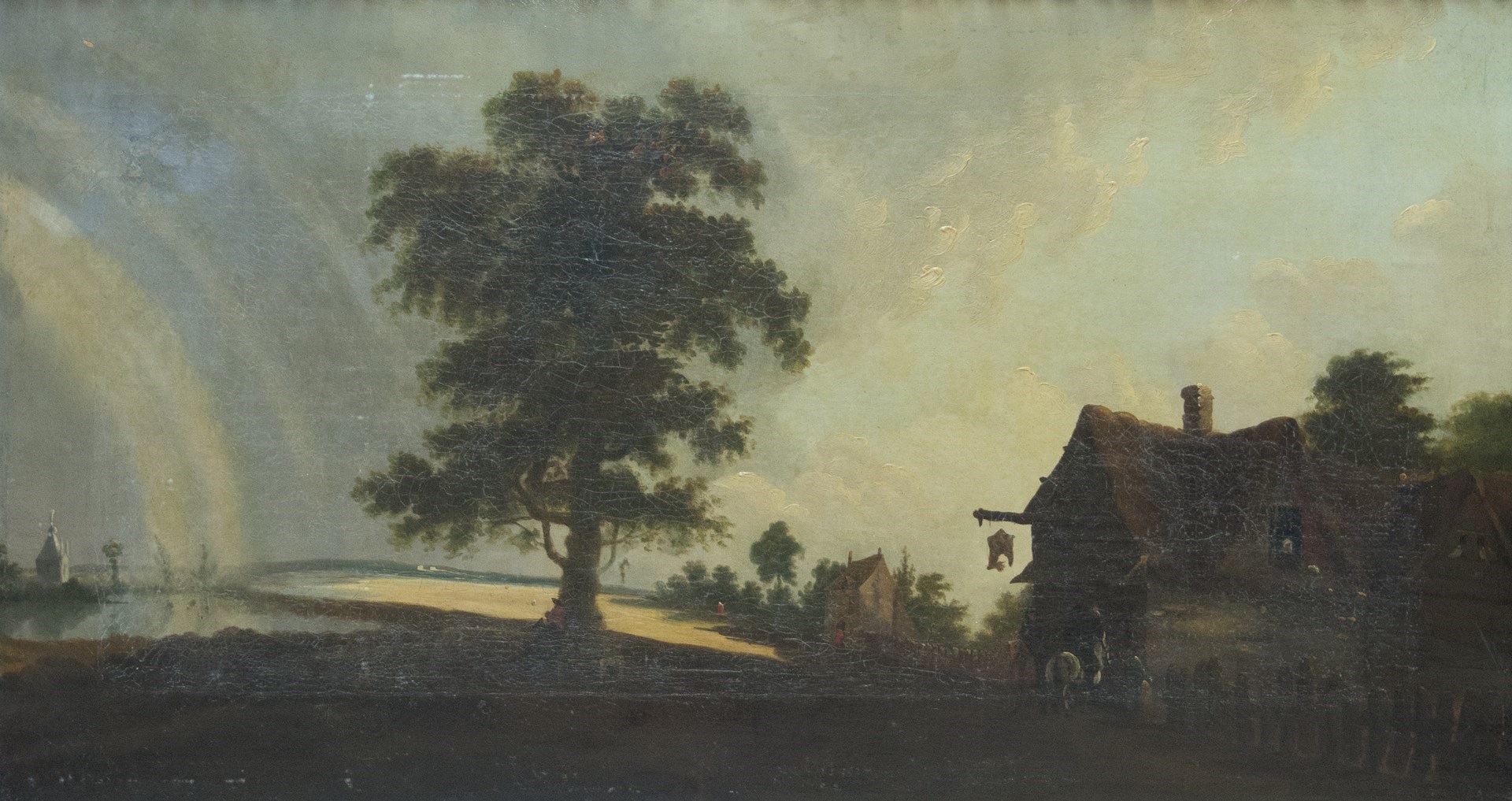 Appraisal: Dutch School th century Landscape view with tree and tavern