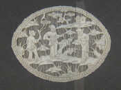 Appraisal: A finely pierced ivory plaque of Chinese figures in a