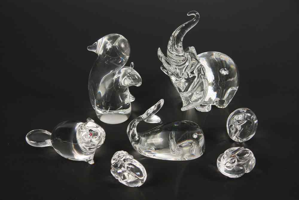 Appraisal: STEUBEN GLASS FIGURINES - Seven Steuben Glass Figurines including Large