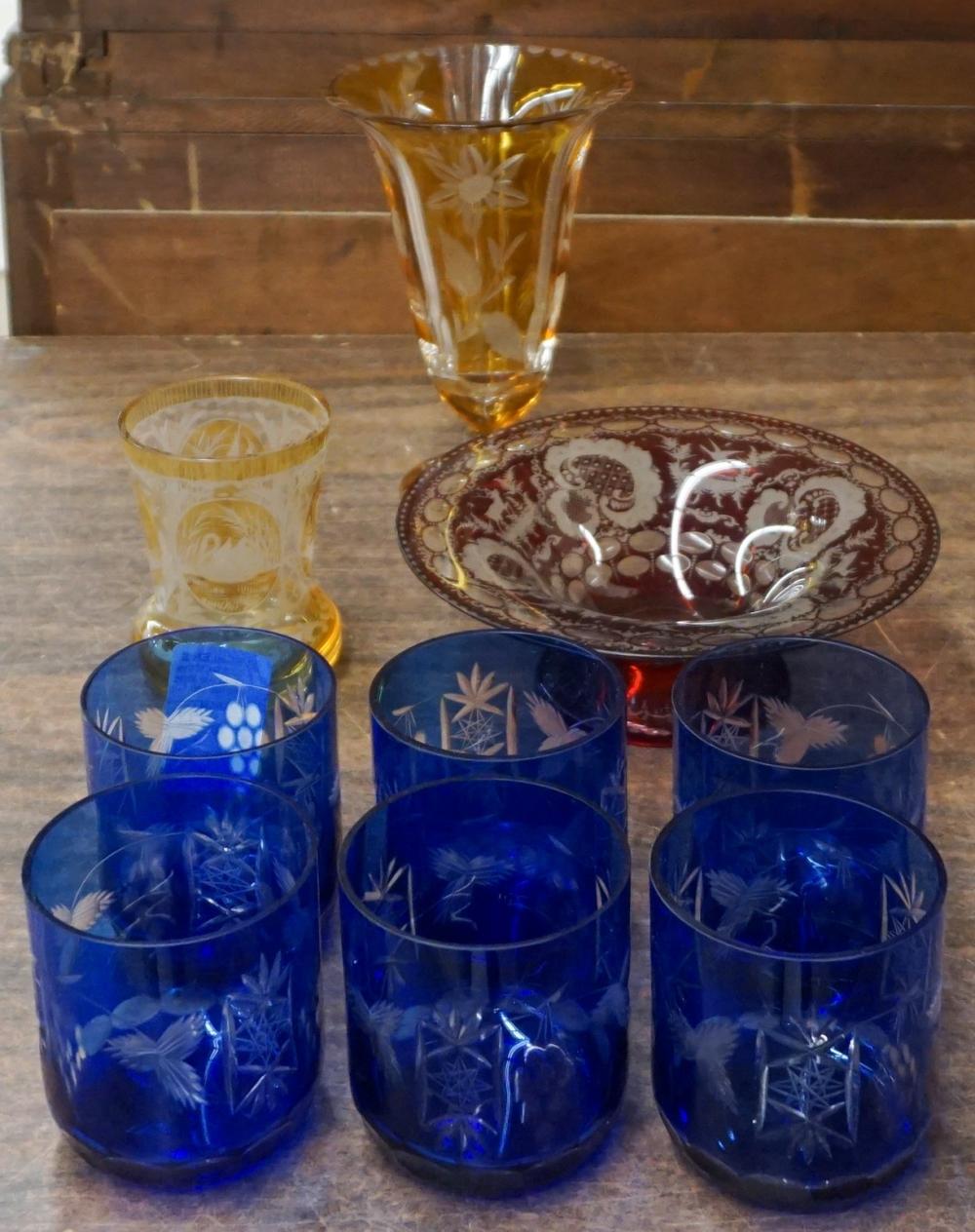 Appraisal: Group of Nine Etched Glass Table Articles