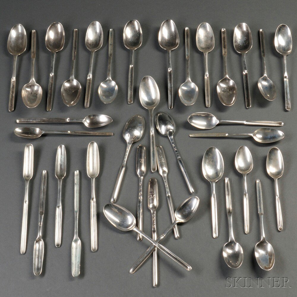 Appraisal: Thirty-six Georgian Sterling Silver Marrow Spoons various dates makers monograms