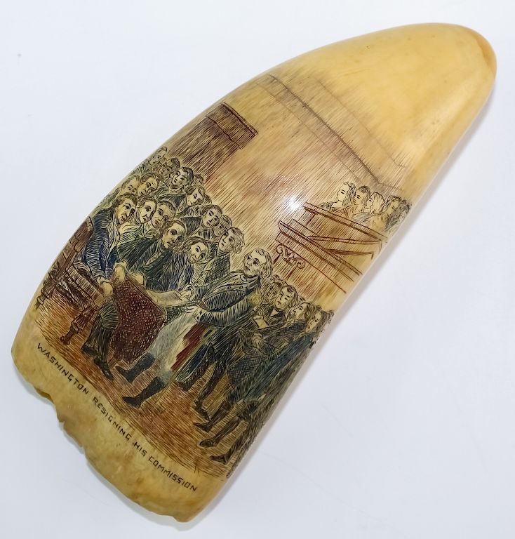 Appraisal: U S President G Washington Scrimshaw Whale Tooth Carved scrimshaw