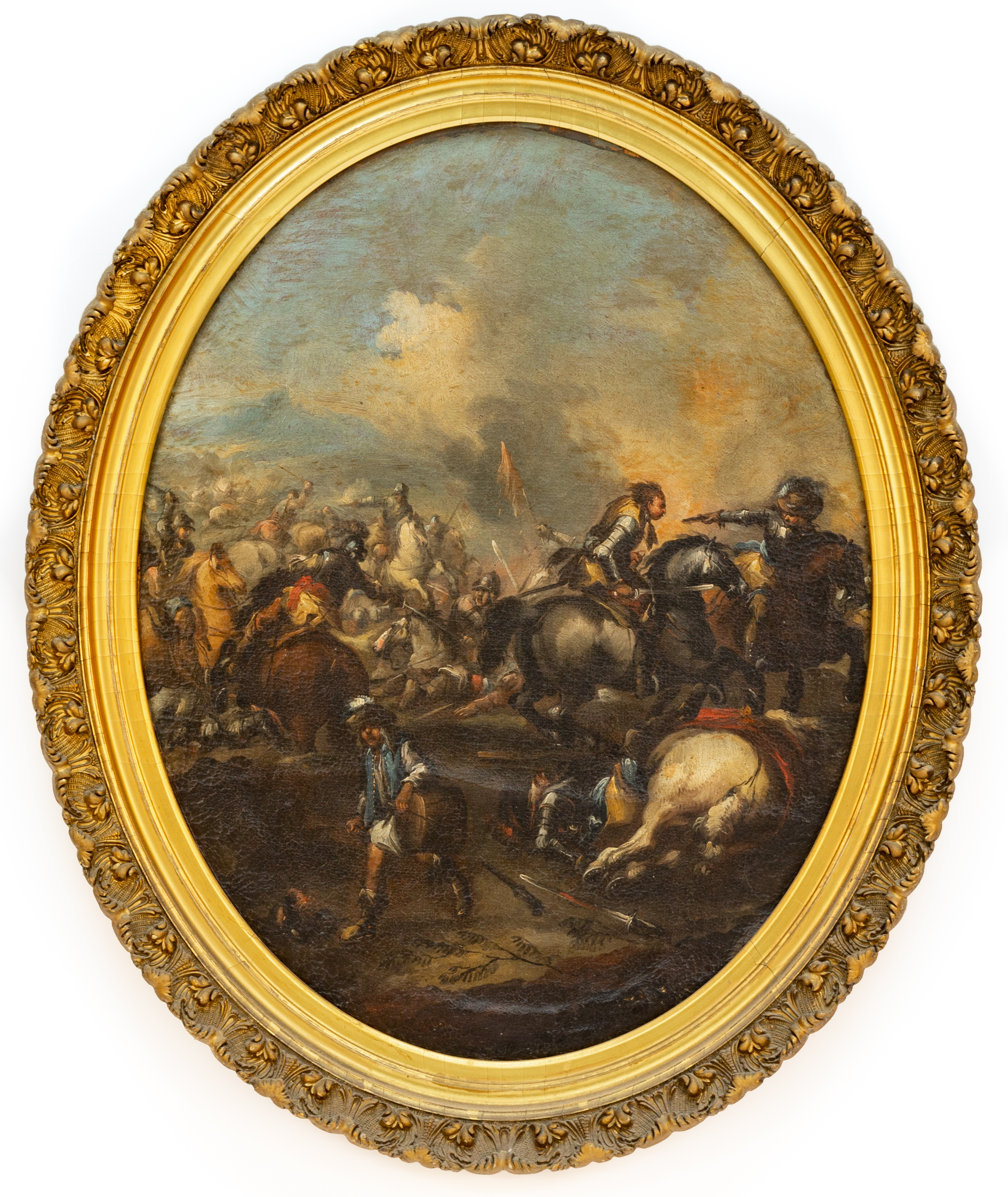 Appraisal: OLD MASTERS SCHOOL MILITARY SKIRMISH BATTLE SCENE oil on canvas