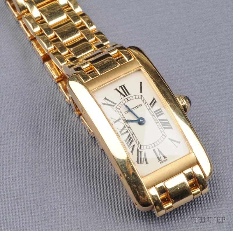 Appraisal: kt Gold Wristwatch Cartier Tank Americaine the white dial with