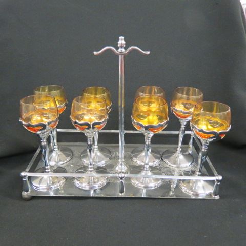 Appraisal: Farberware Wine Set with Holder wines in chrome bases and