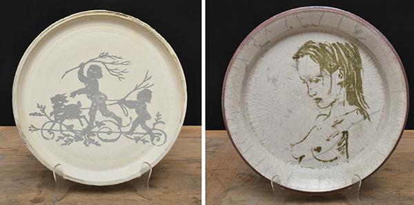 Appraisal: TWO STONEWARE PLATTERS DECORATED WITH DAVID BROMLEY IMAGES SIGNED TO