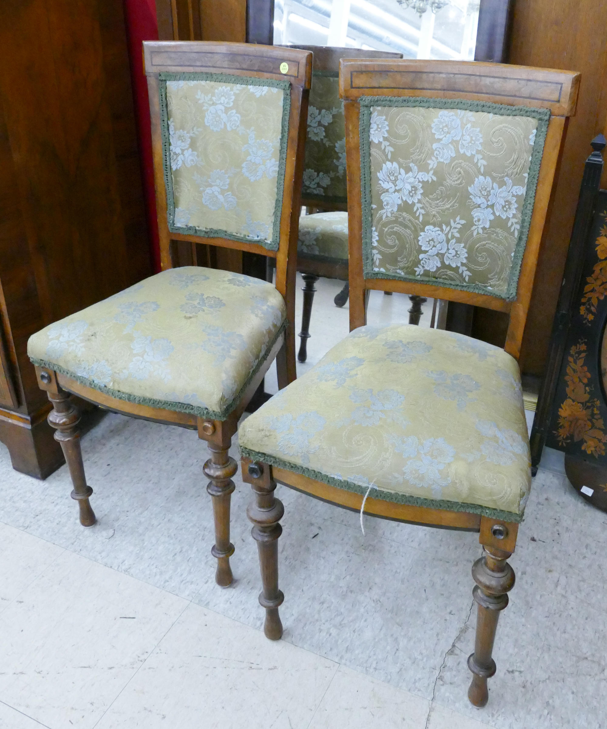 Appraisal: Victorian Walnut Tapestry Covered Sidechairs- x x ''