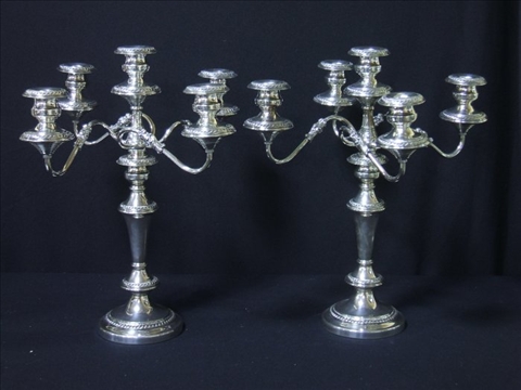 Appraisal: PAIR OF PLATED FIVE-LIGHT CANDELABRA th century marked SCCP and