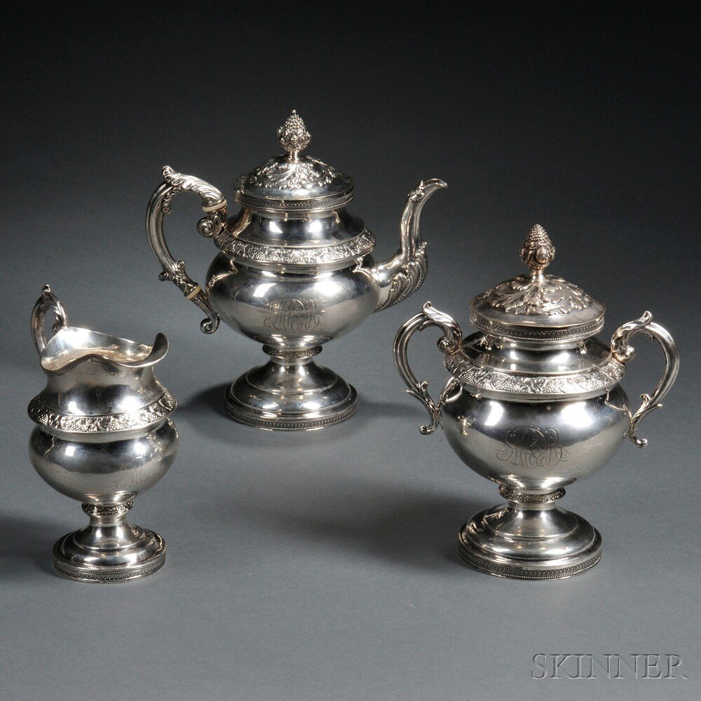 Appraisal: Three-piece Coin Silver Tea Service Philadelphia teapot and covered sugar