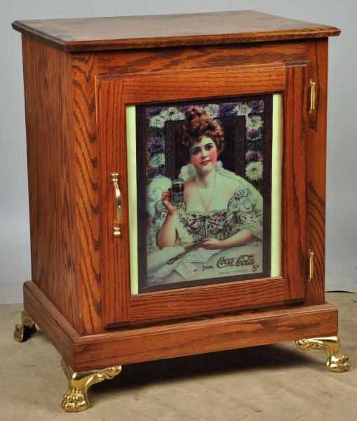 Appraisal: Oak Slot Machine Stand Description Metal feet and reproduction Coca-Cola