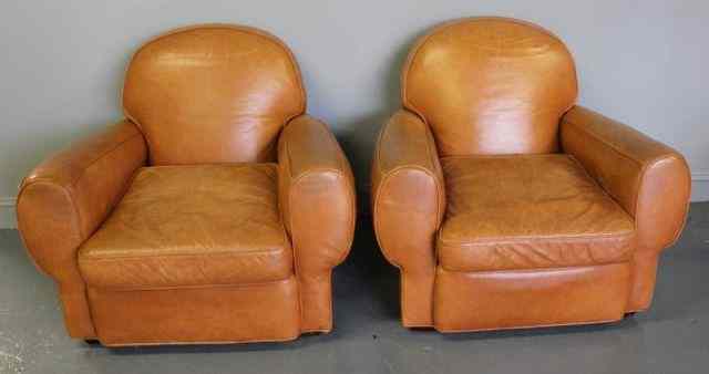 Appraisal: Pair of Hickory Leather Club Chairs From a Newton NJ