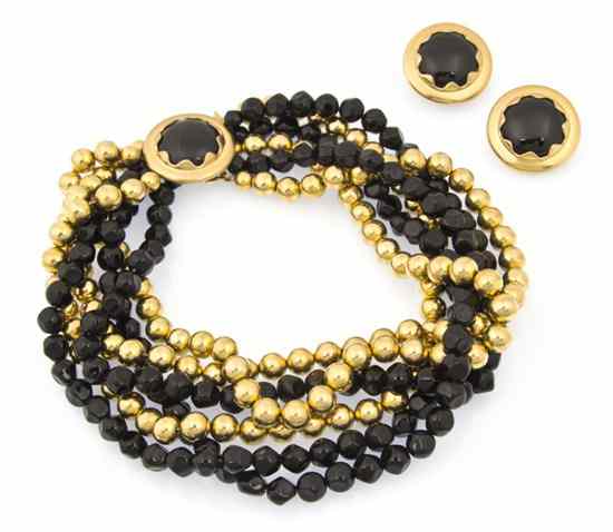 Appraisal: An Anne Klein Black and Goldtone Bead Torsade together with