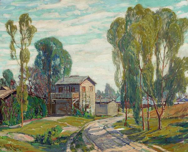 Appraisal: Paul Lauritz Norwegian American - A Home along a Tree-shadowed