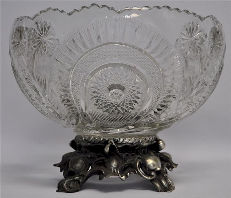 Appraisal: LARGE SLEWED HORSESHOE RADIANT DAISY PUNCH BOWL This is a