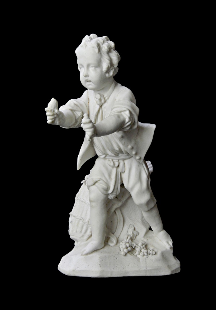 Appraisal: A biscuit figure of Le Porteur D'Oiseaux' probably S vres