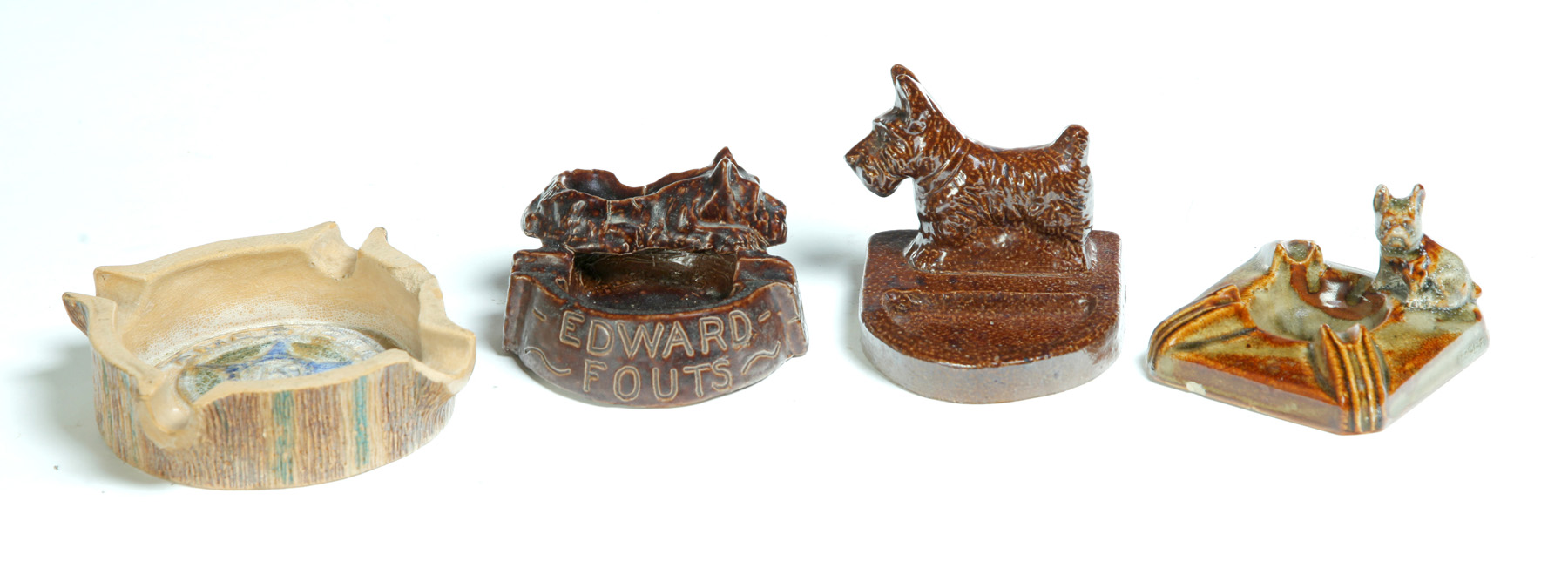 Appraisal: FOUR AMERICAN SEWERTILE ASHTRAYS Twentieth century American Legion stamped Moore