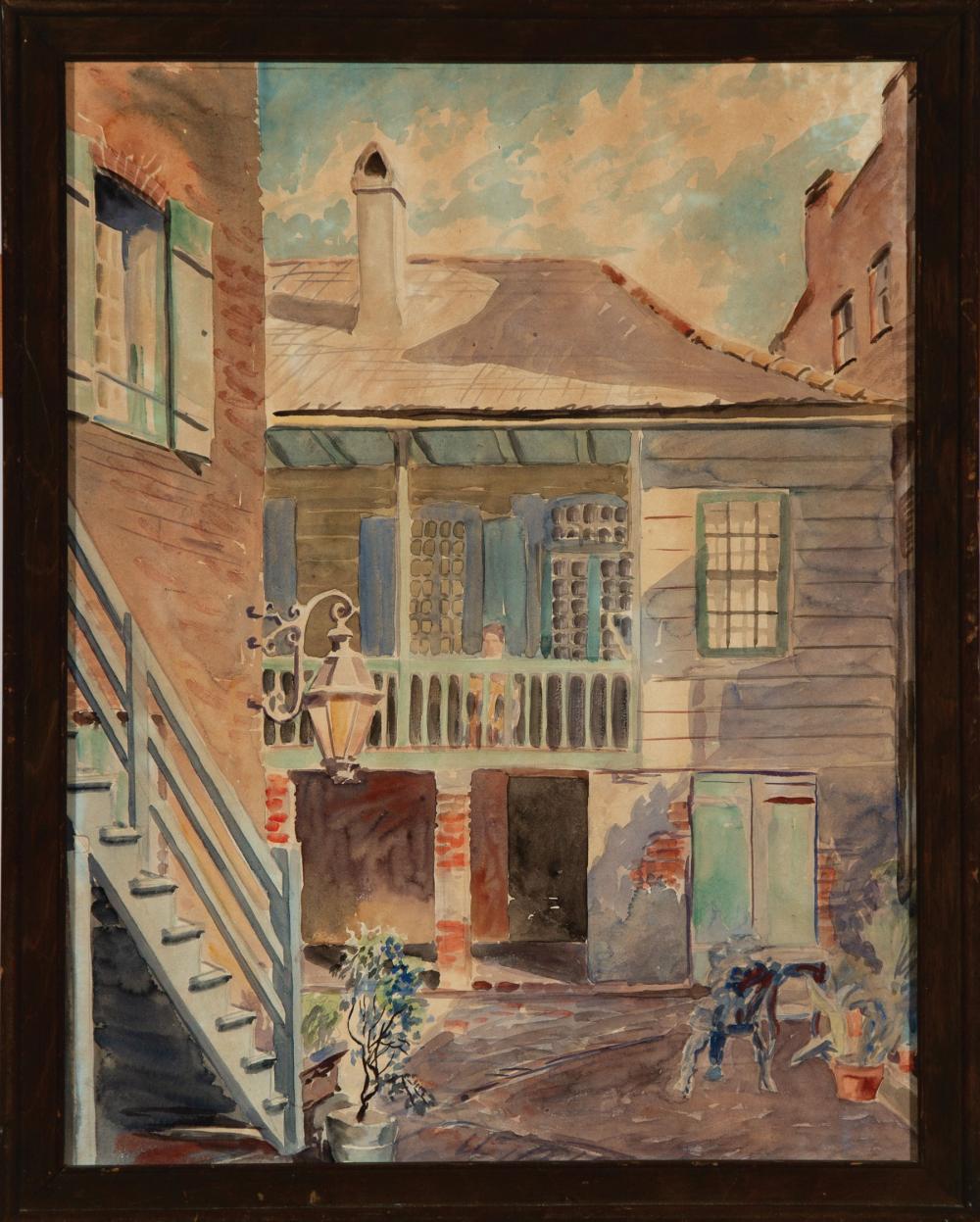 Appraisal: Louisiana School early th c French Quarter Courtyard watercolor on